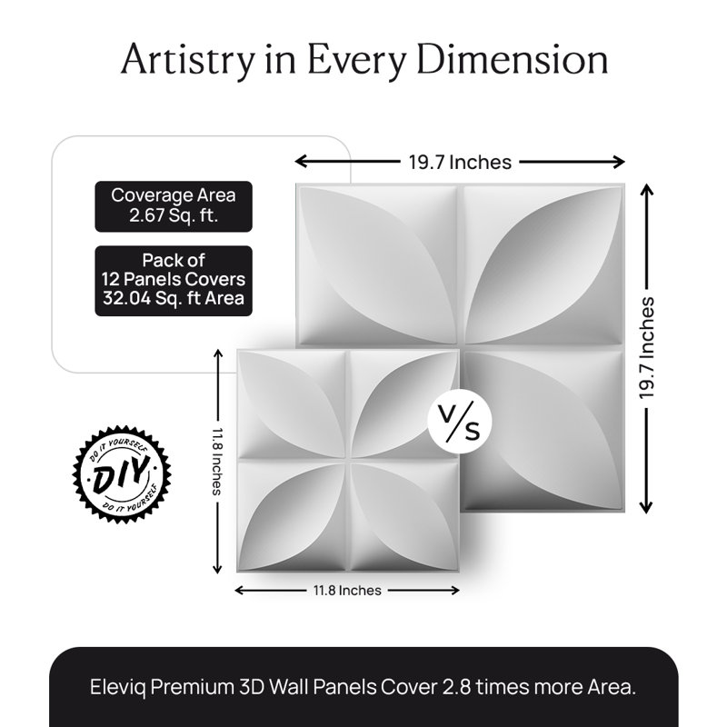 Accents muraux 3D 19,7 po x 19,7 po pour décoration murale intérieure, panneaux muraux décoratifs pour salon, chambre à coucher, hôtel (ensemble de 12)