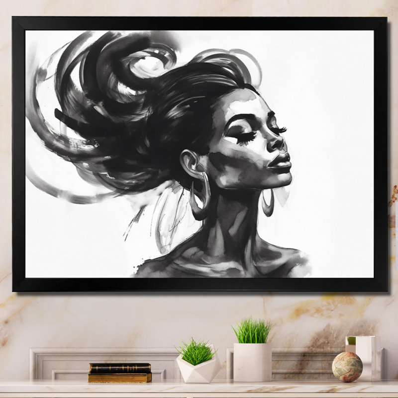 Décoration murale femme afro-américaine Pierce II - Portrait, H 24 po x l 32 po x P 1 po, Cadre photo noir simple