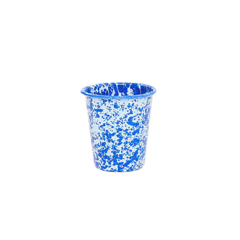 Crow Canyon Enamelware Splatter 14 oz Tumblers, Grey, 4.75" H x 3.5" W x 3.5" D, Blue