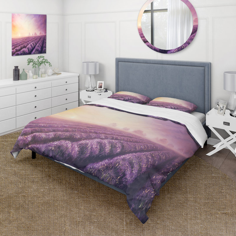 Lavender Fields During Dawn - Modern Duvet Cover Set - Microfiber Polyester, Twin Duvet Cover + 1 Standard Sham