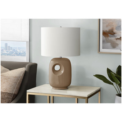Lighting, h 26 po, lampe de table, céramique brune, abat-jour ivoire / crème, contemporain, moderne