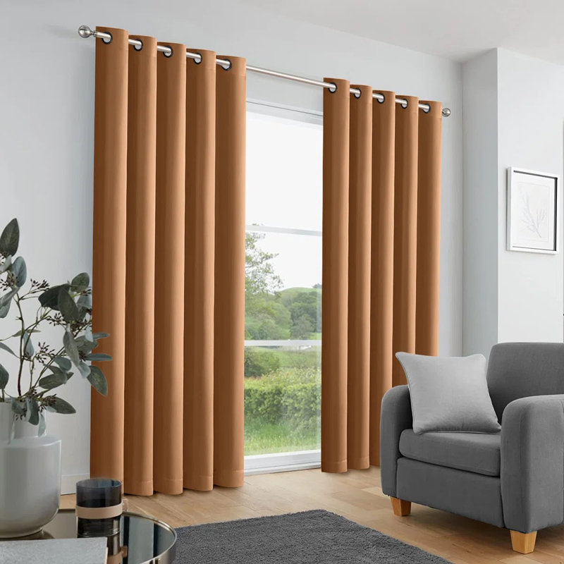 Trina Polyester Blackout Curtain, Beige, 168cm Width x 228cm Drop