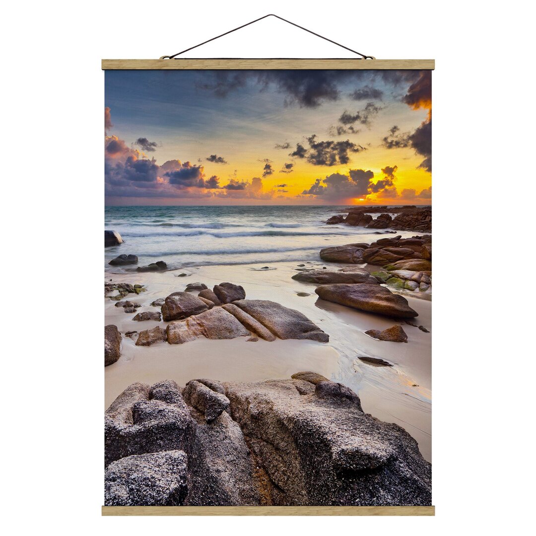 Stoffbild Mit Posterleisten - Strand Sonnenaufgang In Thailand - Hochformat 4:3