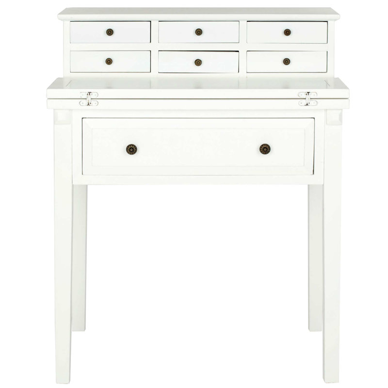 Bureau pliable 7 tiroirs Fazli, Blanc