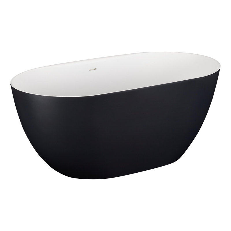Catino 59" Solid Surface Soaking Freestanding Tub - Matte Black, Matte White Interior