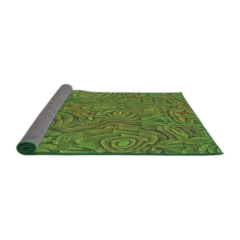 Vert abstrait/Tapis décoratif brun, Rond 8 pi