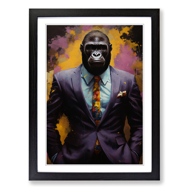 Gorilla in a Suit Painting No.4 - Framed Print, Black, 64cm H x 46cm W x 2cm D
