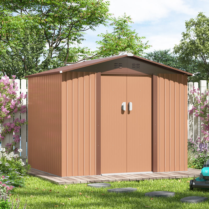 Remise de rangement pour outils l 8 pi x P 6 pi avec plancher, portes coulissantes verrouillables et évents, Gris clair