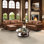 Mid-Century Modern 3-Piece Faux Leather Living Room Sets With Ottoman, Modern Chesterfield Sofa With Nailhead Trim And Button Tufted