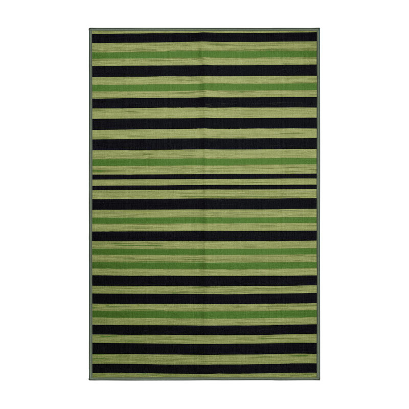 Tapis vert à rayures horizontales lavable à la machine, Rectangulaire 2 pi x 3 pi