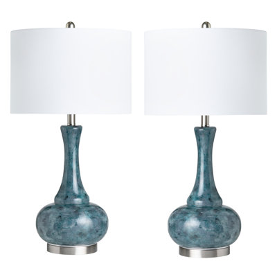 28.75" Glass Table Lamp With White Shade