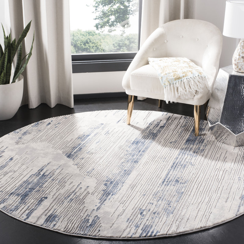 Ismael Abstract Ivory Area Rug, Round 6'7"
