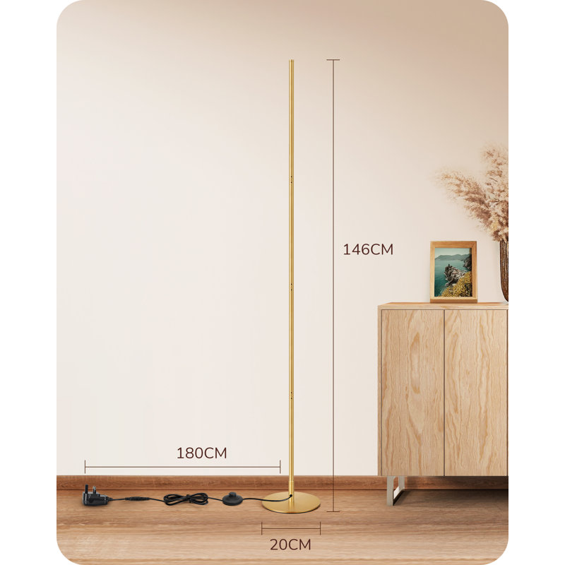 147cm Adjustable Height Dimmable LED Corner Floor Lamp, Gold