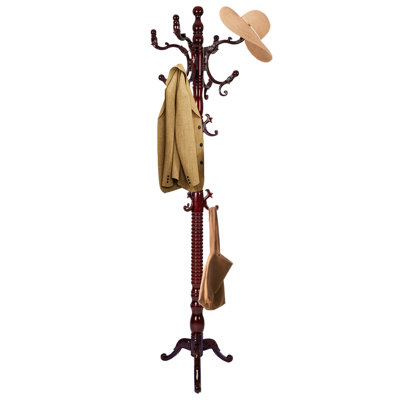 Solid Wood Coat Rack – 73" Freestanding Coat Racks Stand With 14 Hooks & Stable Round Base