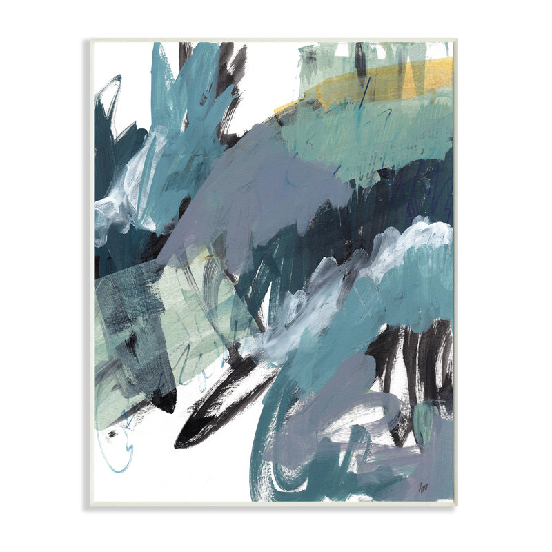 «Chaotic Paintbrush Strokes Abstract Green Blue» par Ann Thompson Nemcosky - Peinture, Plaque murale, H 15 po x l 10 po