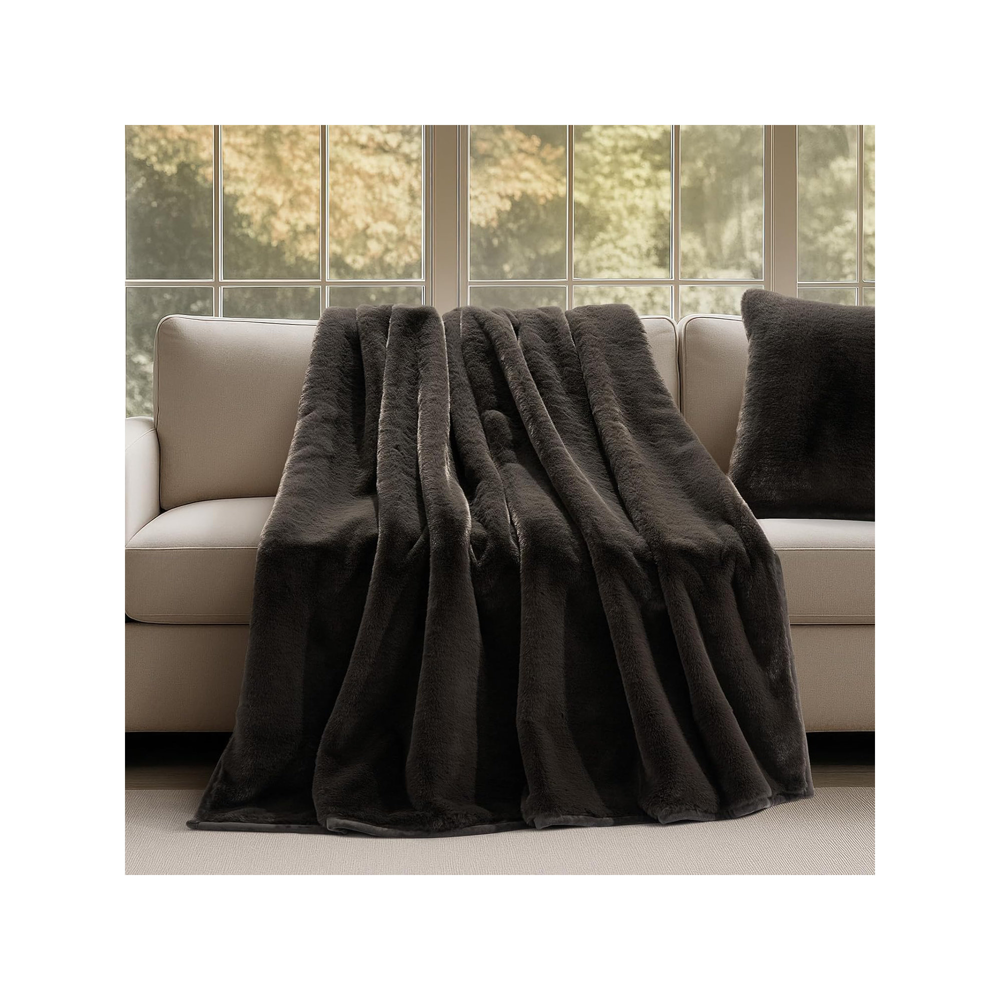Luxury Mink Faux Fur Throw Blanket, Dark Brown, 60" W x 80" L