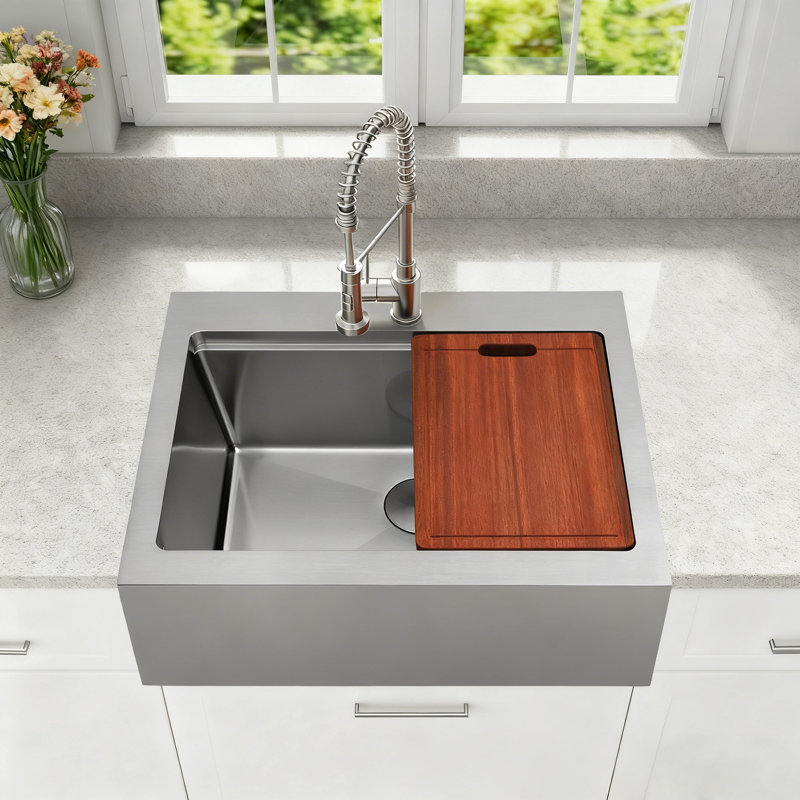 Évier de cuisine en acier inoxydable de calibre 16 avec tablier frontal à tablier frontal L 30 po x l 22 po avec accessoires