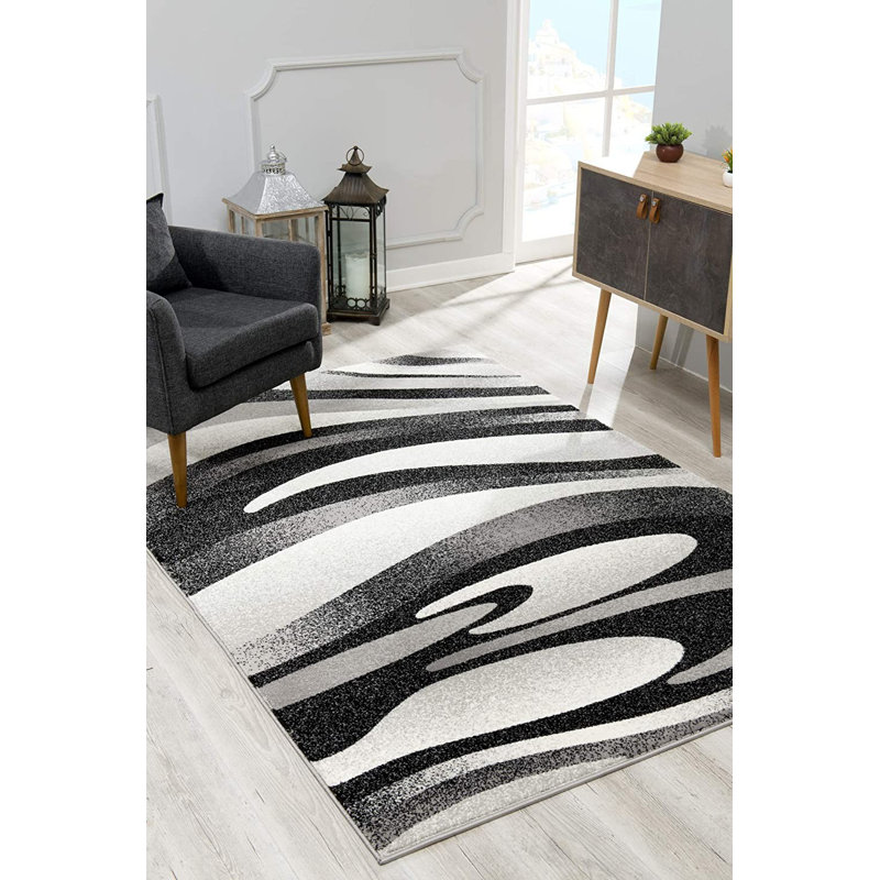 Tapis gris à motif abstrait Dillup-Jones, Rectangulaire 3 pi x 5 pi