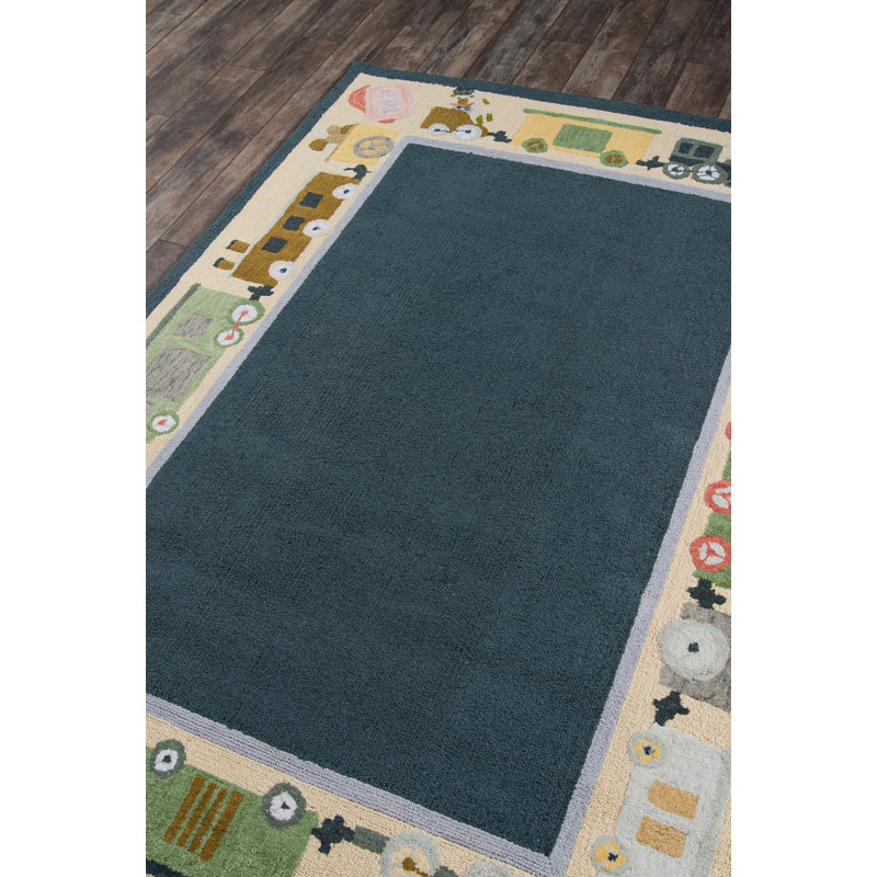 Tapis bleu en coton crocheté à la main Merrionette, Rectangle 2 pi x 3 pi