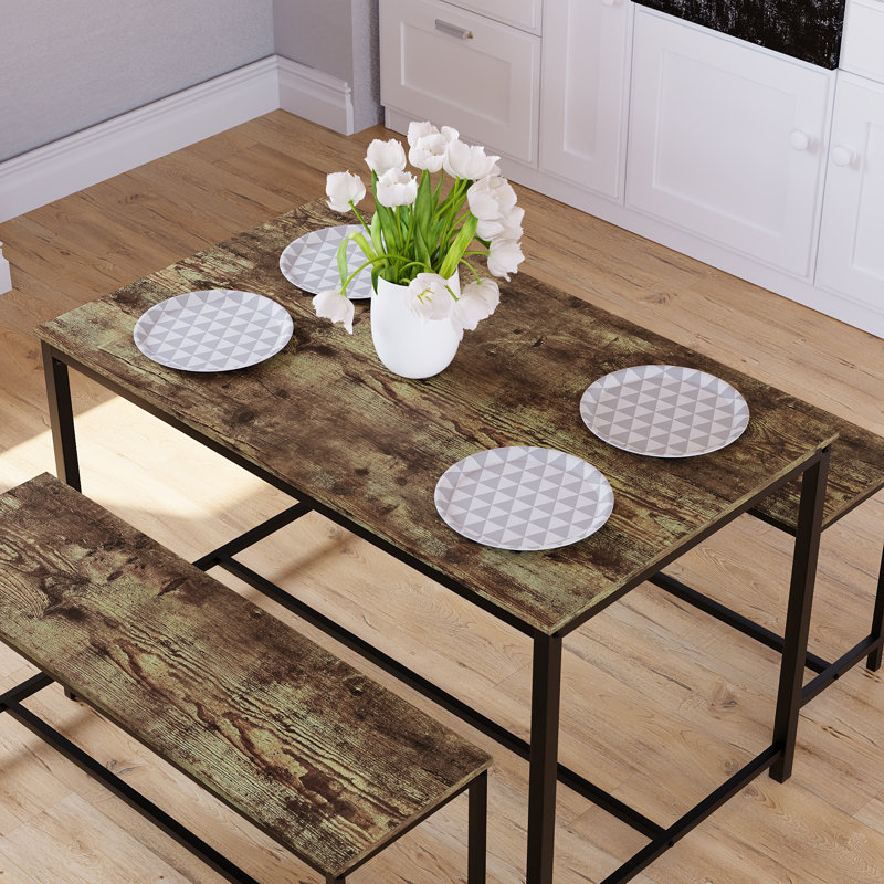 Sylvie 4 - Person Patio Dining Set with Rectangular Table, Dark Wood