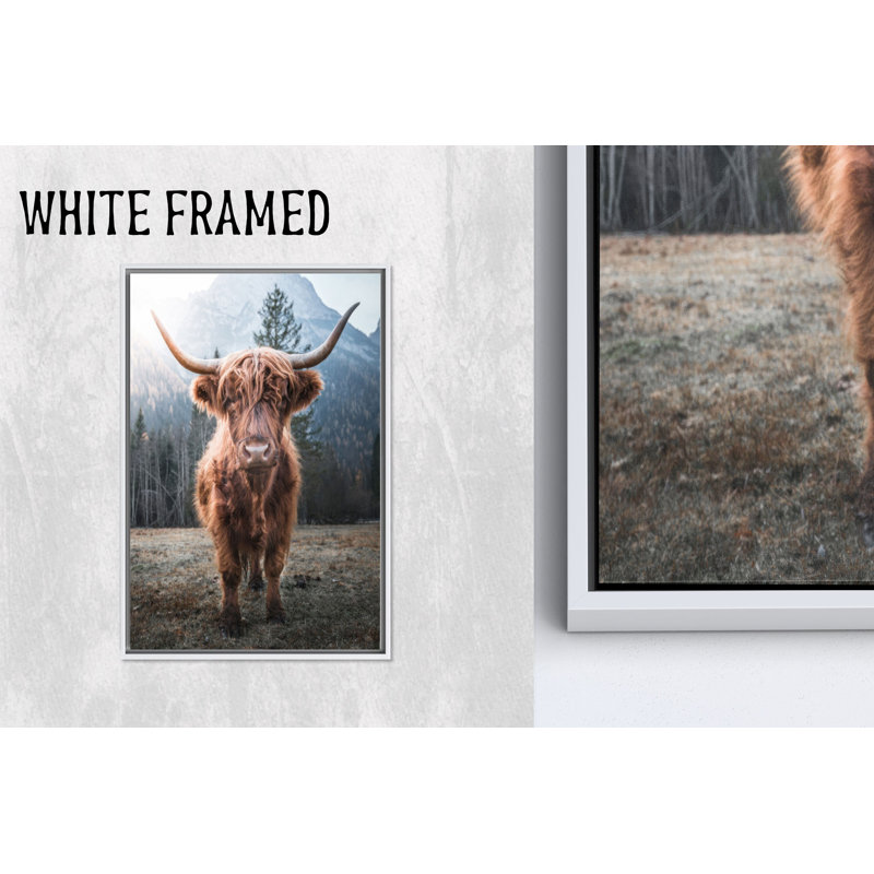 Toile imprimée: art mural en verre de vache Highland, décor de loft de ferme, toiles à cadre blanc 1P, 259 cm H x 160 cm l
