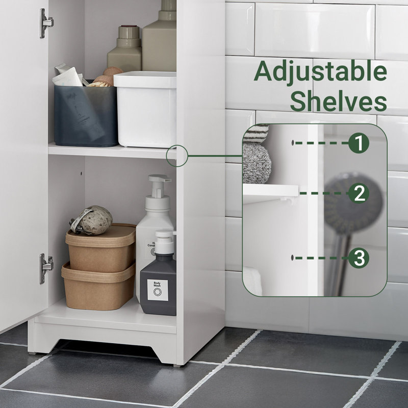 Grande armoire de rangement haute pour salle de bain avec tiroir et tablettes réglables, petite et étroite, blanche, l 11,8 po x P 11,8 po x H 66,9 po