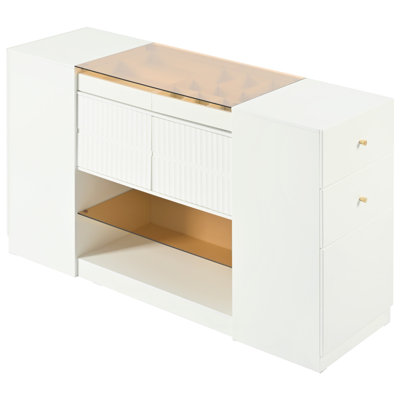 Modern Luxury Multi-Functional Island Vanity Dresser and Storage Cabinet with Glass Tabletop by Latitude Run