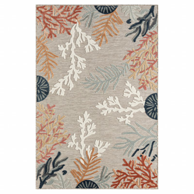 Tapis intérieur / extérieur 5 pi x 7 pi gris, beige, orange, bleu, côtier et corail