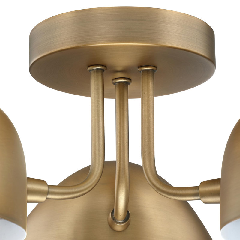 Semi Mount Flush Ceiling Light, 3-Lights Modern Retro Lighting With Black Rounded Shades For Hallway, Dining Room And Bedroom, Vintaged Brass