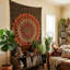 Décoration murale tapisserie de paon bohémien fait à la main, hippie en coton pour chambre à coucher, dortoir, plage, housse de table (54 po x 60 po, vert doré)