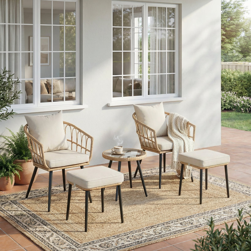 5 Pieces Wicker Patio Bistro Outdoor Furniture Set with Cushions,Ottoman