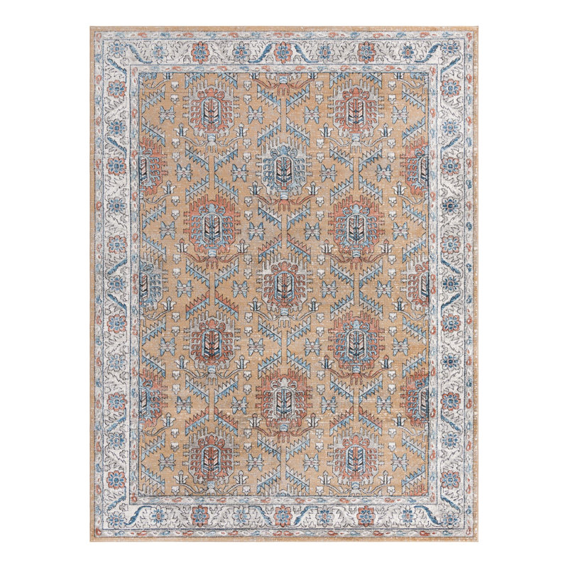 Weingartner Performance Mustard Yellow/Ivory/Blue Rug, Rectangle 10' x 14'