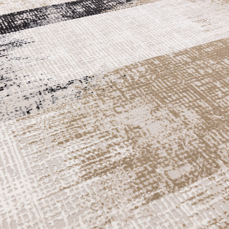 Abrienne Soft Shiny Lines Beige/Grey/Black Rug, Rectangle 80 x 150cm