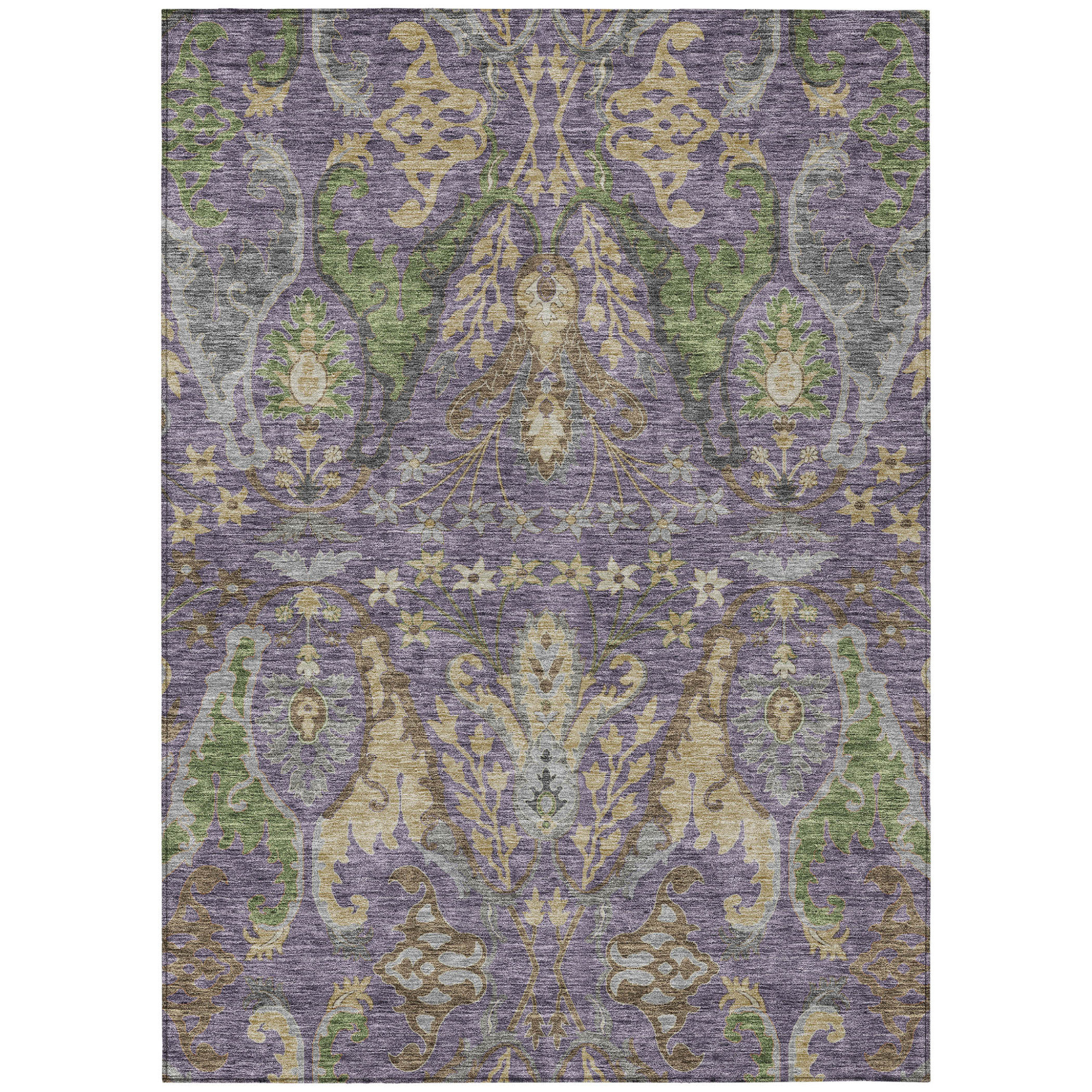 8' Green and Brown Distressed Floral Indoor Runner Rug