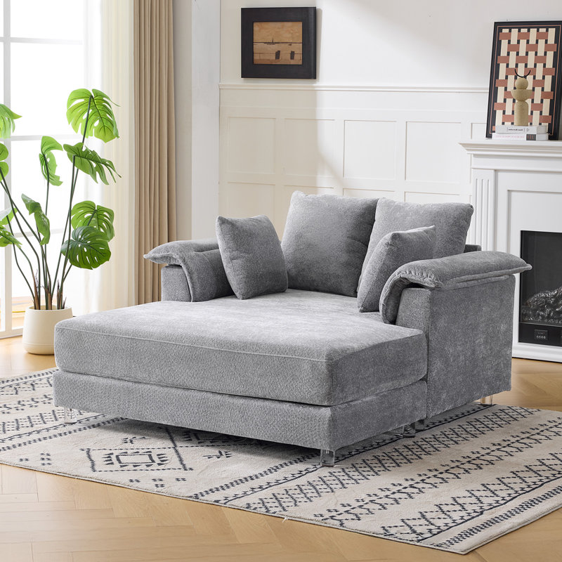 Upholstered Sleeper Sofa Bed Chaise Lounge Chair With Clear Acrylic Leg, Silver Gray