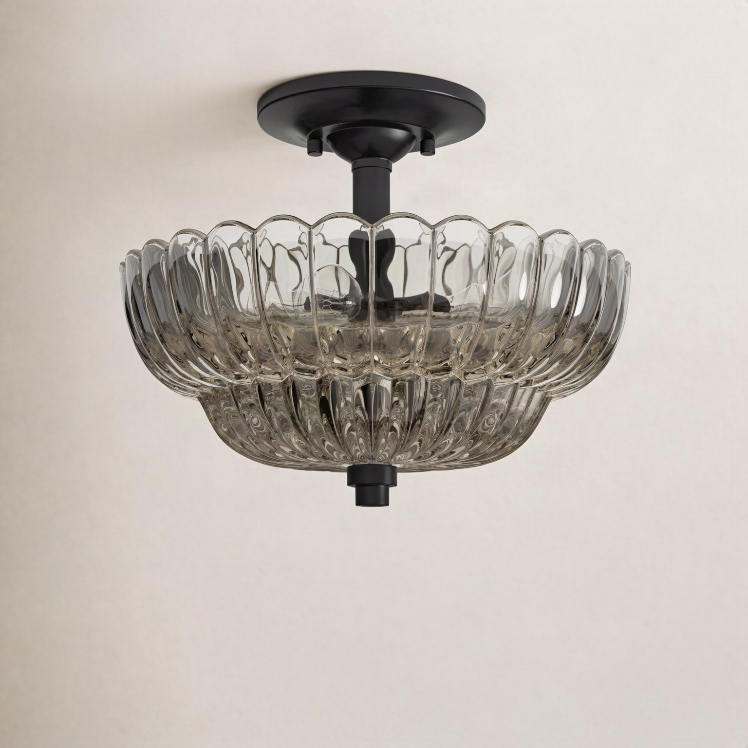 Whitecap 3 Light Glass Semi Flush Mount, Black