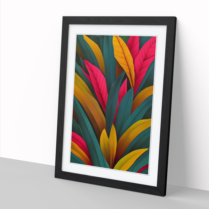 Tropical Leaves Abstract Vol.1 - Single Picture Frame Print, Black, 46cm H x 34cm W x 2cm D