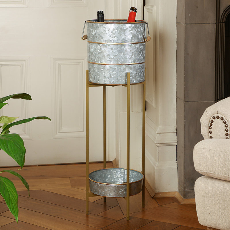 Burnell Banded Bucket Stand, Zinc/Gold