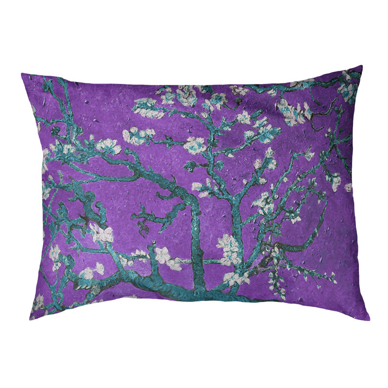 Coussin de concepteur de fleurs d’amande Burk, L 19,5 po x l 29,5 po, Mauve / Bleu / Noir