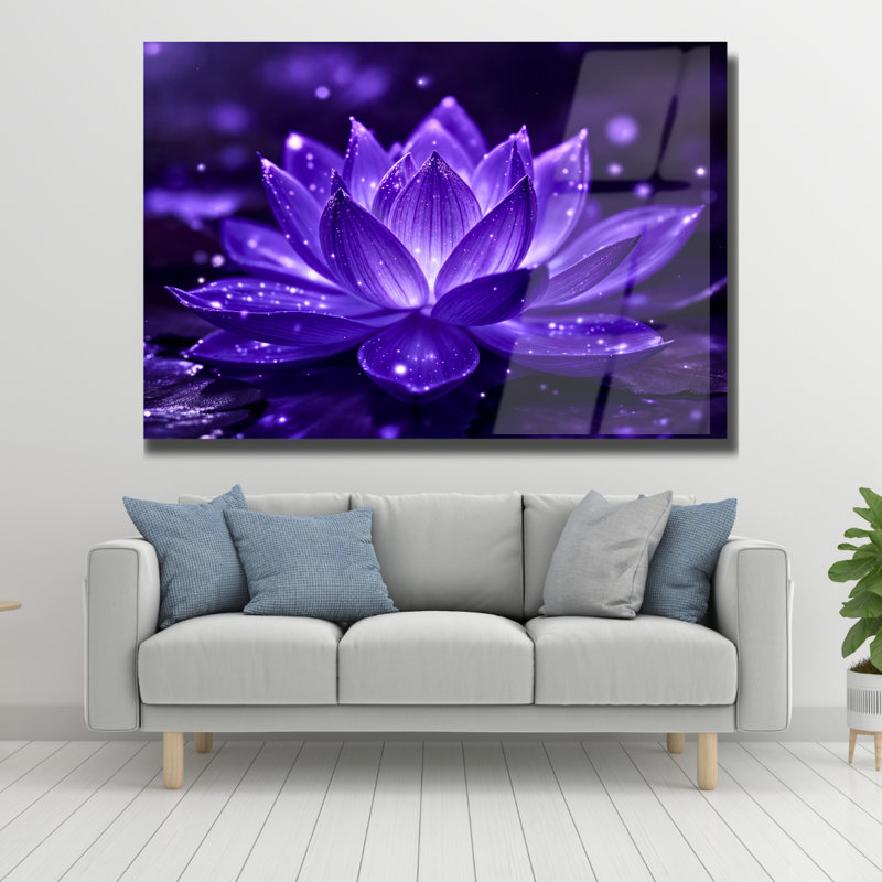 Fleur de lotus en verre trempé, art mural de style naturel, H 12 po x l 16 po