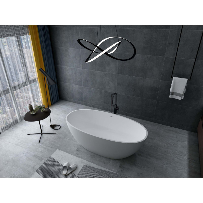 Freestanding Solid Surface Soaking Bathtub With Drainpipe