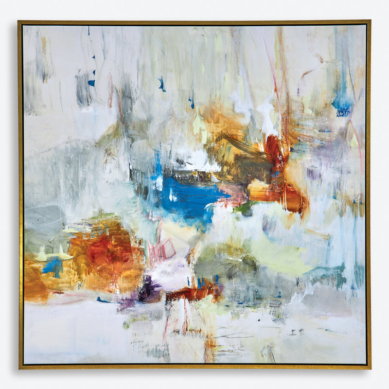 Large Abstract Canvas Painting with Gold Frame
