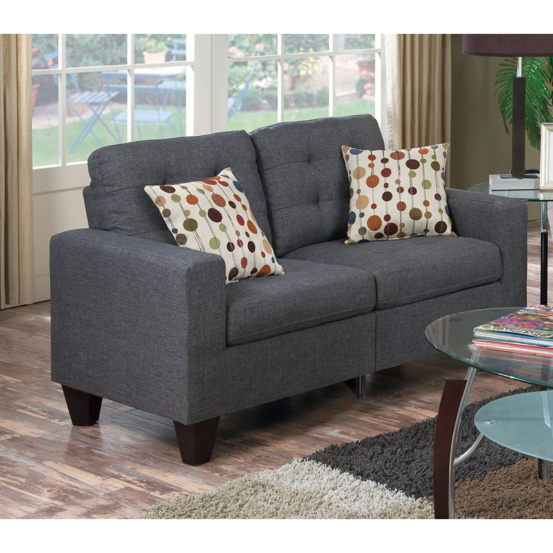 Ensemble de causeuse moderne 2 pièces, 4 coussins décoratifs, Mélange de polyester bleu-gris