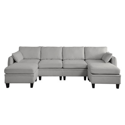 109 Inch Gray Chenille Modular Sectional Sofa,  L-Shaped Cloud Couch With Storage Ottoman, DIY Combination For Living Room