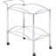 Chariot-bar rectangulaire en métal à 2 tablettes en verre pour la salle à manger, finition réfléchissante et placement polyvalent avec chariot, ajoutant de l'élégance à la mobilité en douceur