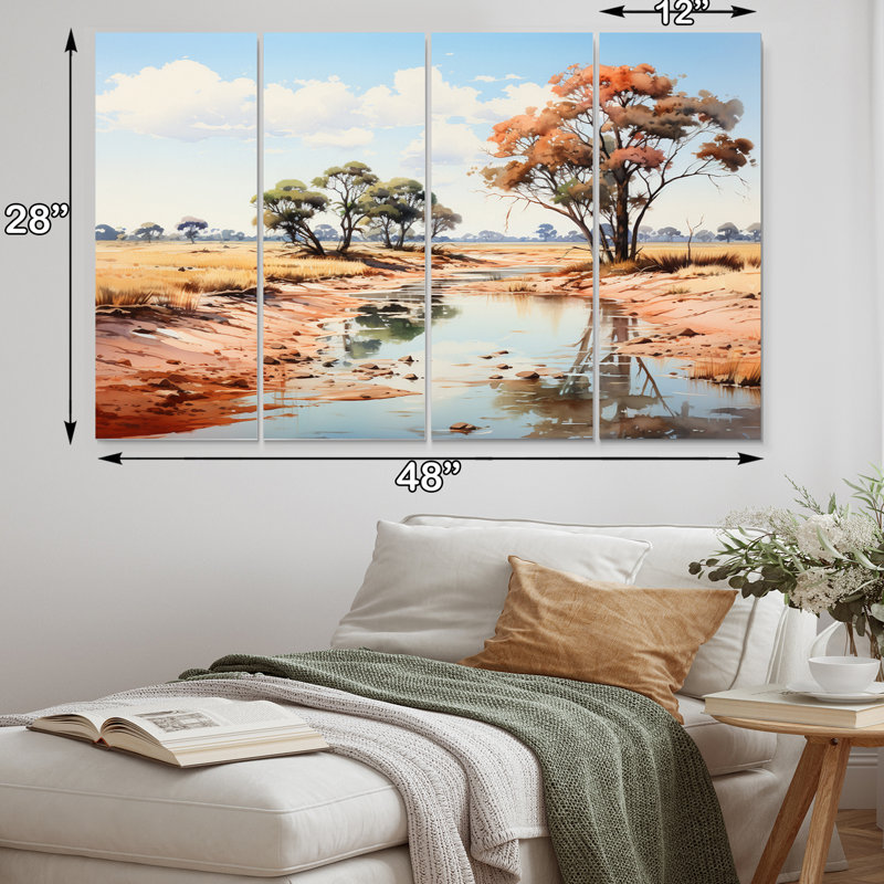 Beige Green African Landscape - African Metal Wall Decor Set