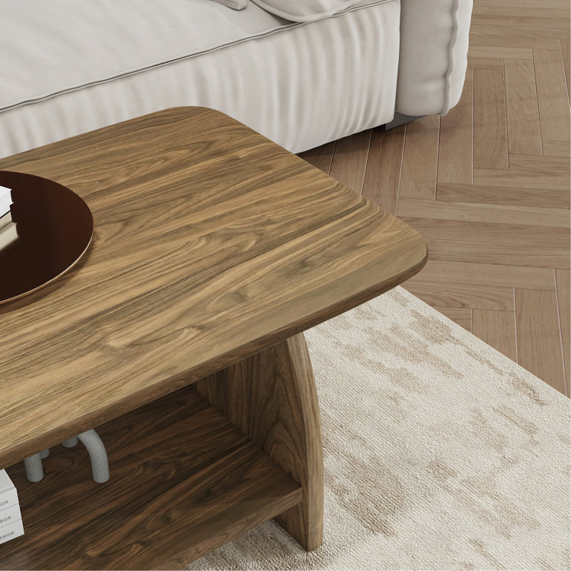 Table basse de salon moderne de 47 pouces, table basse rectangulaire à double couche avec fonction de rangement, conception d'angle arrondi, matériau en bois aggloméré, convient au salon