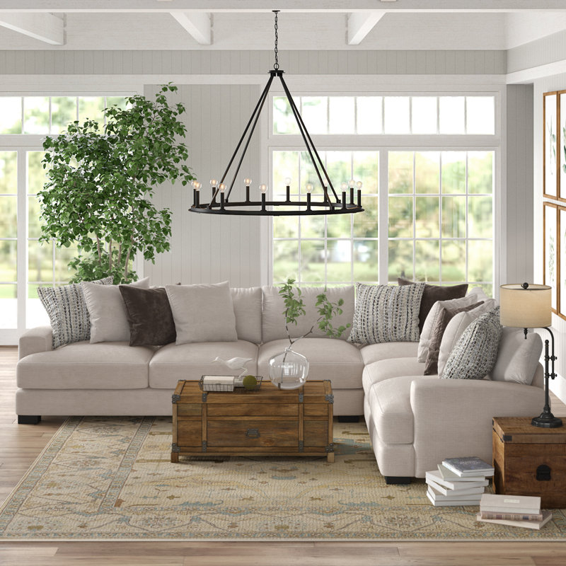 Ainsley Upholstered L-Shaped Sectional Right Hand Facing, Beige Polyester Blend