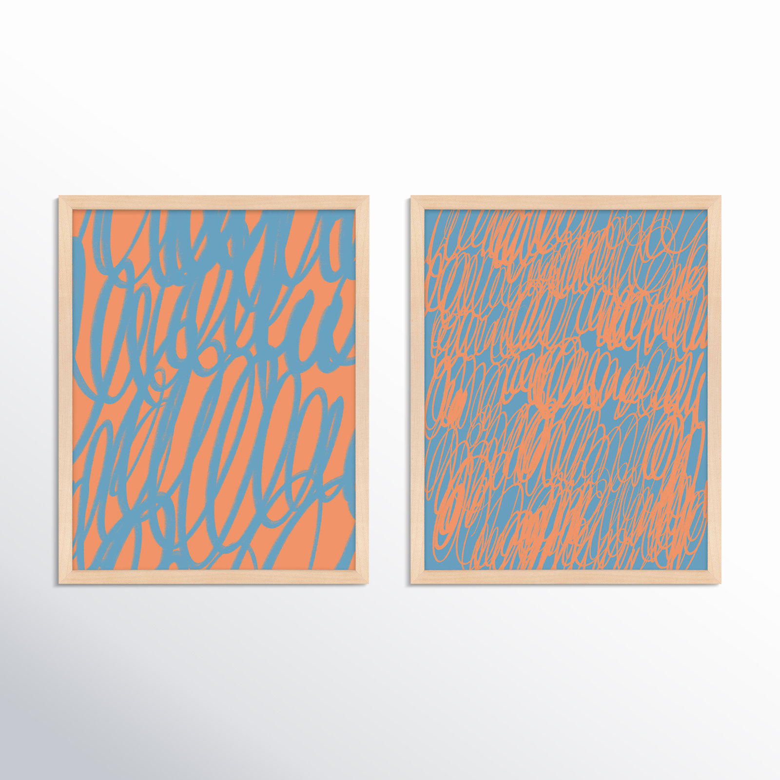 Color Squiggles by Jacques Pilon, Maple Single Structure Framed Paper, 20" H x 32" W x 1.25" D