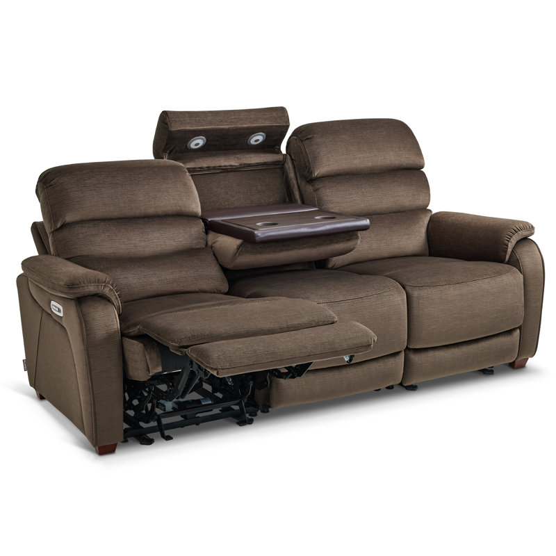 Power Reclining Sofa with Drop Down Table, Touch light, 3-Seat Recliner Couch with Adjustable Headrest, Coffee